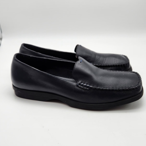 Women's High Sierra Meredith Black Leather Square Toed Slip-On Flat Loafers 8.5 - Picture 3 of 11
